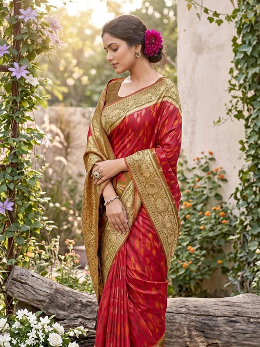 Red Soft Silk Stripe N Motif Saree | EZB SI04 SRPOC7004 - EZBER