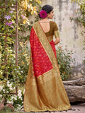 Red Soft Silk Stripe N Motif Saree | EZB SI04 SRPOC7004 - EZBER