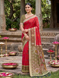Red Soft Silk Stripe N Motif Saree | EZB SI04 SRPOC8001 - EZBER