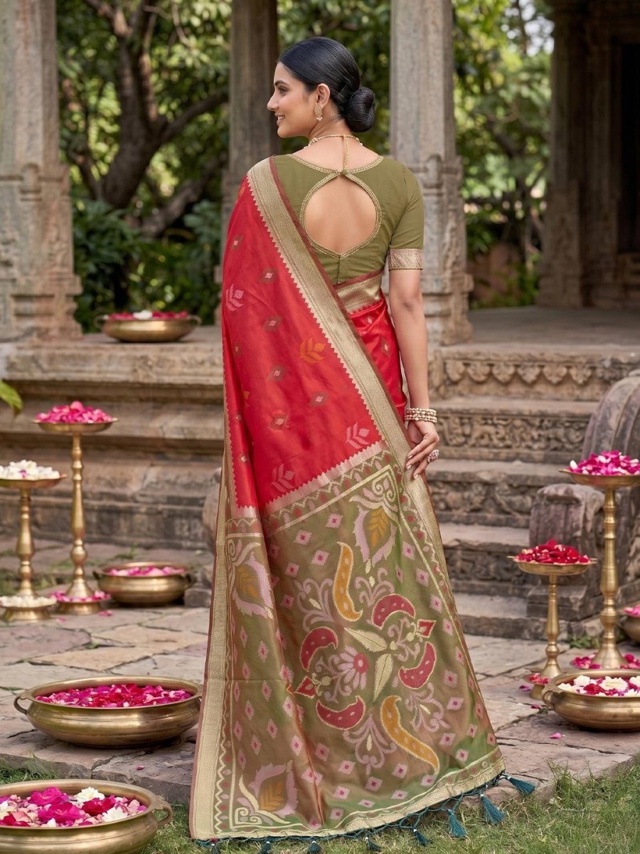 Red Soft Silk Stripe N Motif Saree | EZB SI04 SRPOC8001 - EZBER