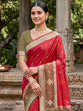 Red Soft Silk Stripe N Motif Saree | EZB SI04 SRPOC8001