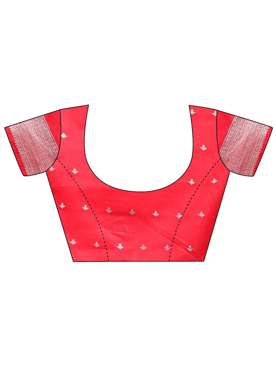 Red & White Linen Cotton Saree With Blouse Piece - EZBER