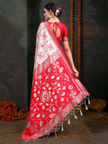Red & White Linen Cotton Saree With Blouse Piece - EZBER
