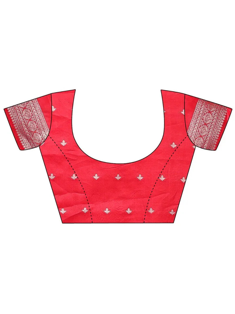 Red & White Linen Cotton Saree With Blouse Piece - EZBER