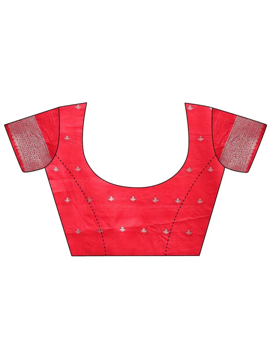 Red & White Linen Cotton Saree With Blouse Piece - EZBER