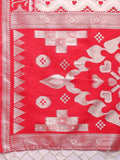 Red & White Linen Cotton Saree With Blouse Piece - EZBER
