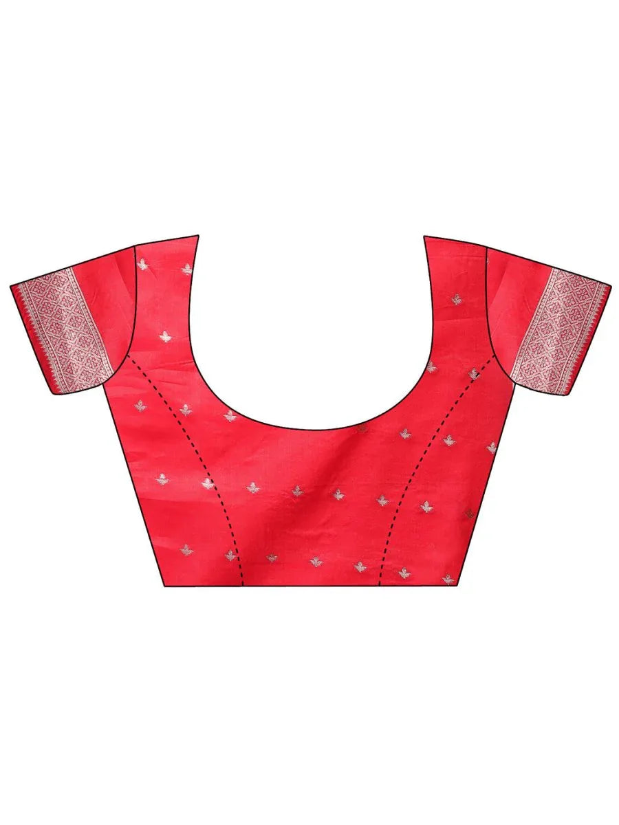 Red & White Linen Cotton Saree With Blouse Piece - EZBER