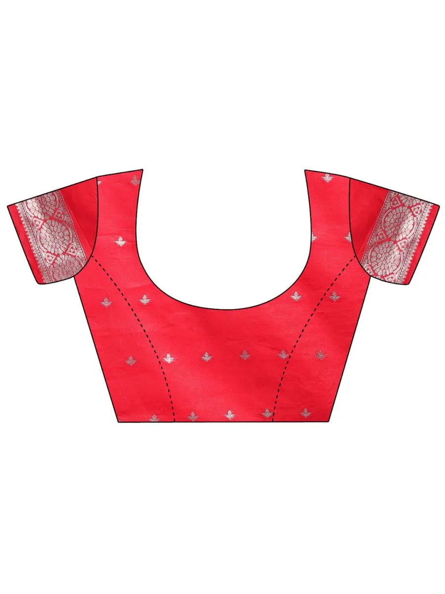 Red & White Linen Cotton Saree With Blouse Piece - EZBER