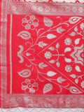 Red & White Linen Cotton Saree With Blouse Piece - EZBER