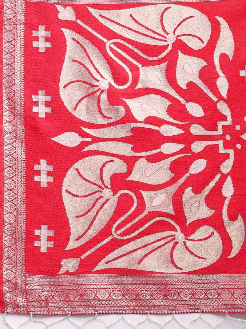 Red & White Linen Cotton Saree With Blouse Piece - EZBER