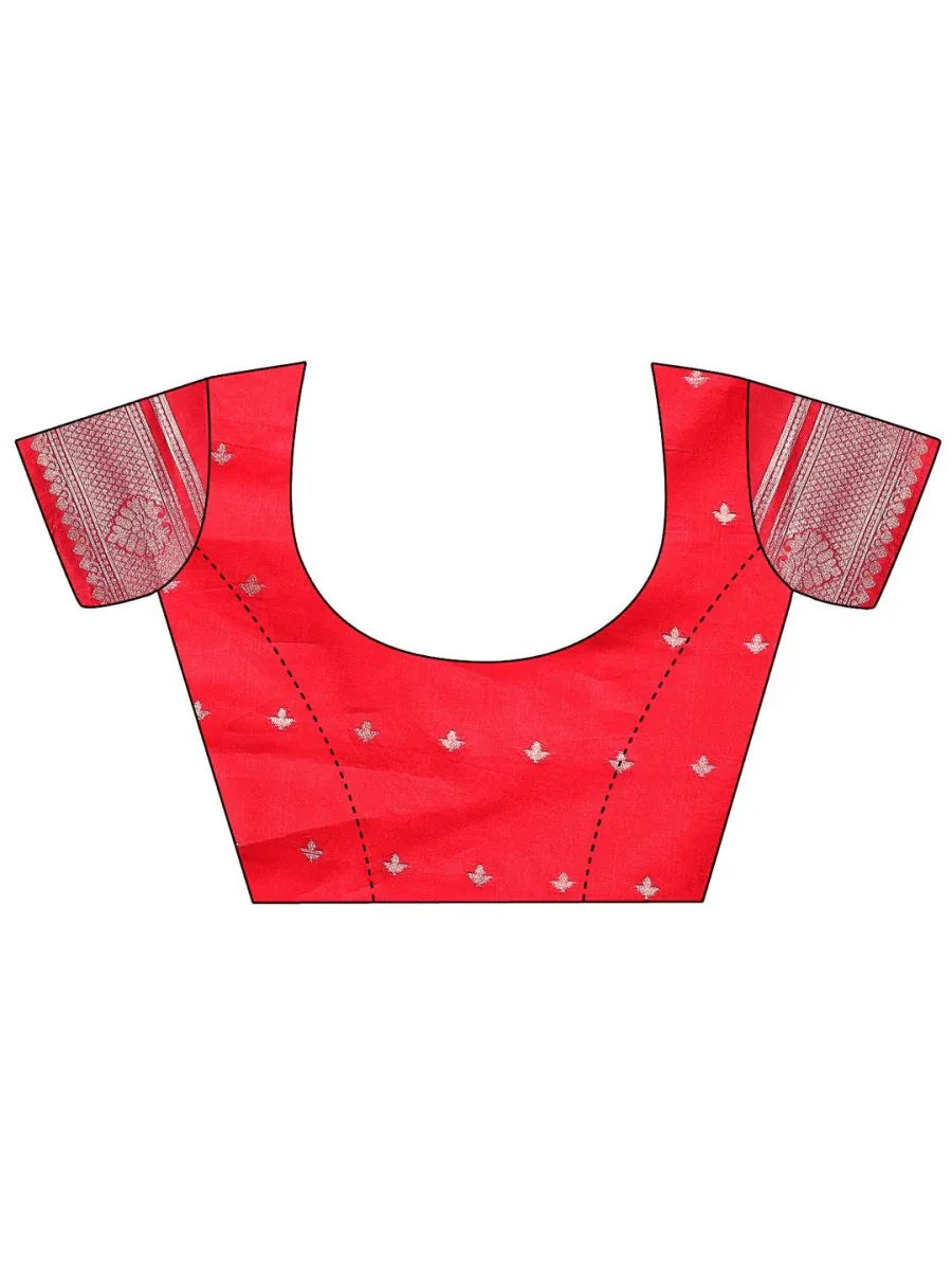 Red & White Linen Cotton Saree With Blouse Piece - EZBER