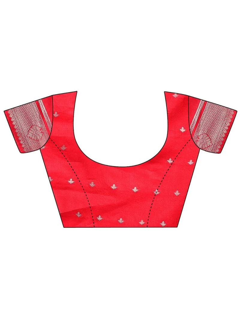 Red & White Linen Cotton Saree With Blouse Piece - EZBER