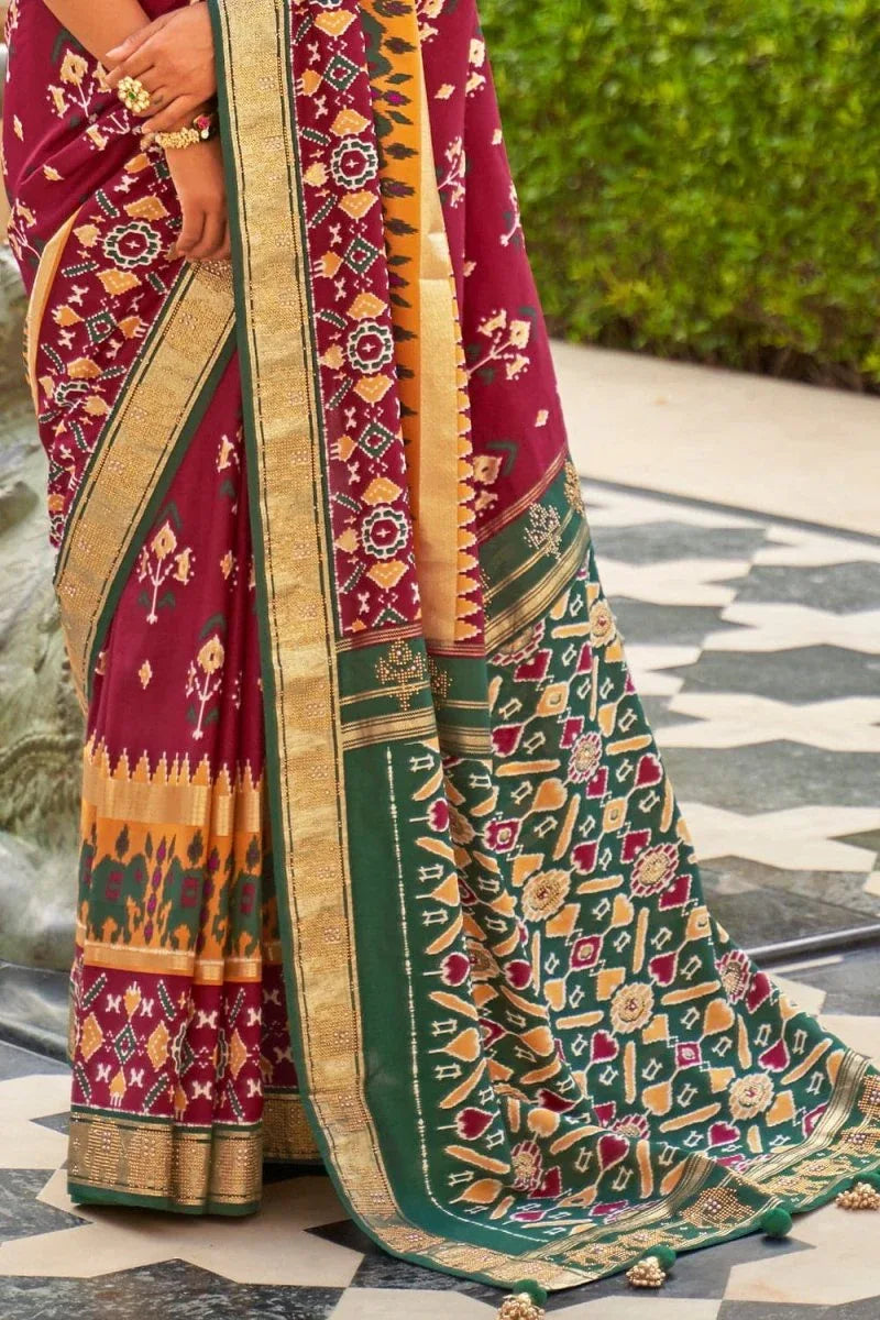 Rose Red Patola Saree - EZBER