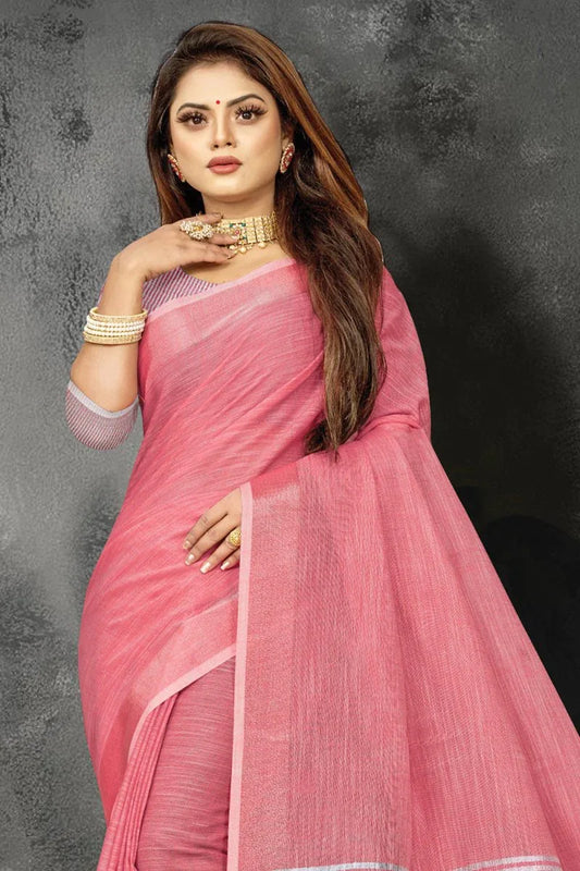 Rouge Pink Linen Blend Saree - EZBER
