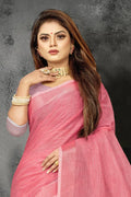 Rouge Pink Linen Blend Saree - EZBER