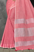 Rouge Pink Linen Blend Saree - EZBER