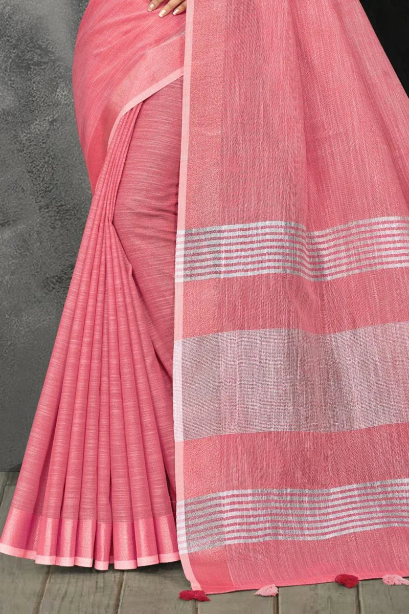 Rouge Pink Linen Blend Saree - EZBER