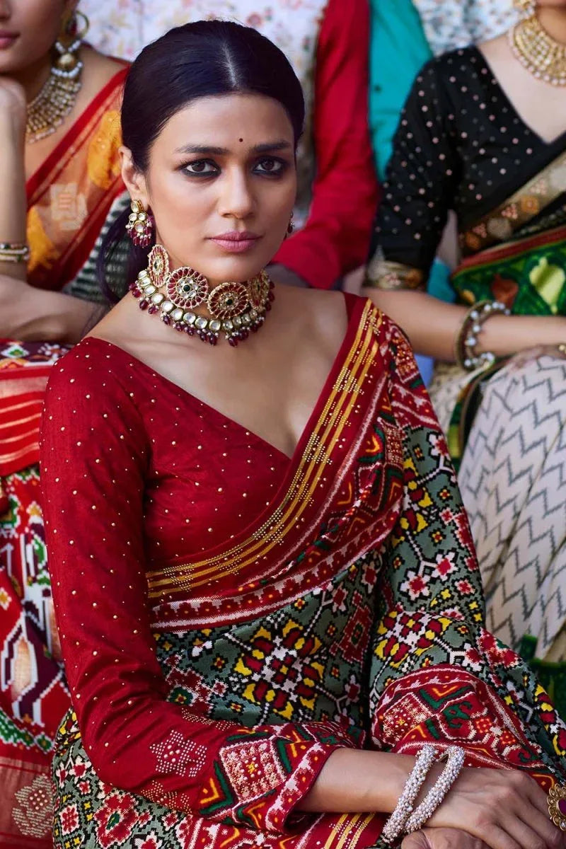 Sage Green Banarasi Patola Saree - EZBER