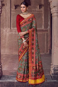 Sage Green Banarasi Patola Saree - EZBER