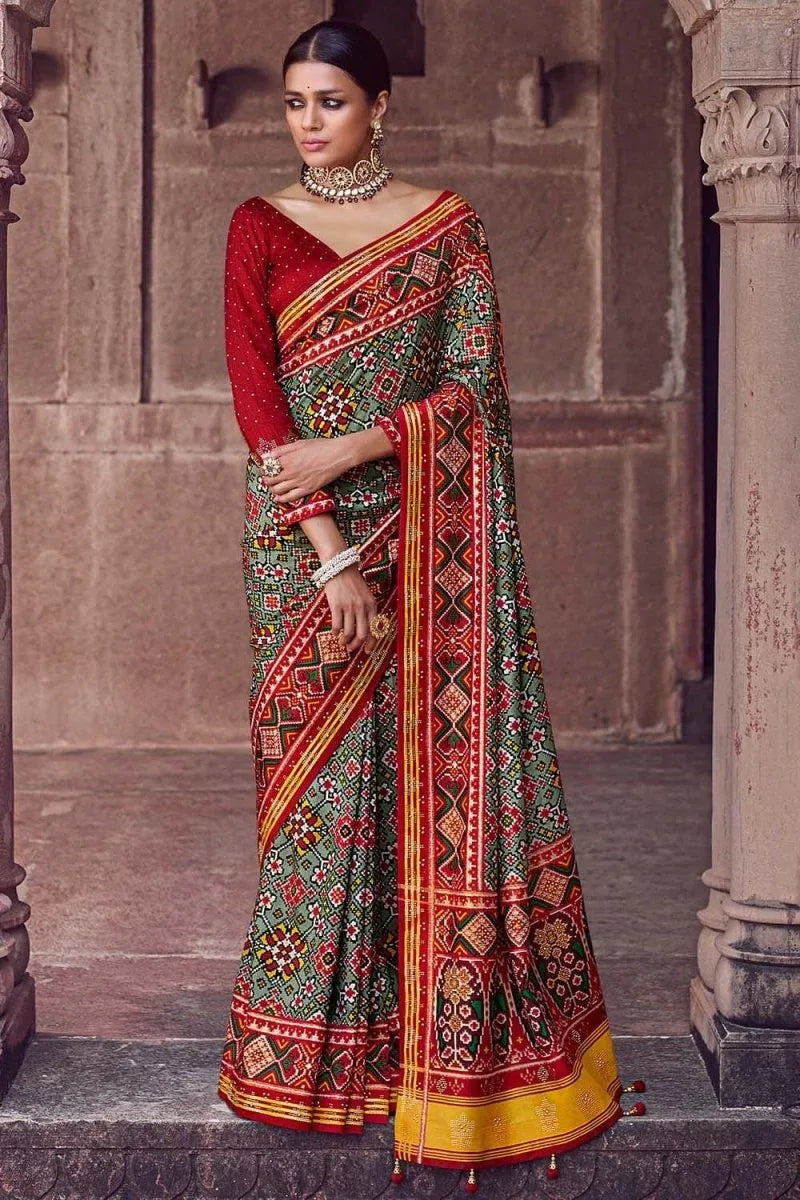 Sage Green Banarasi Patola Saree - EZBER