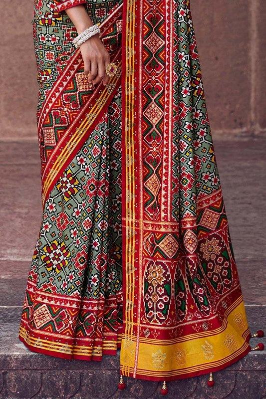 Sage Green Banarasi Patola Saree - EZBER