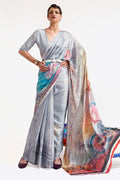 Fog Grey Satin Crep Saree - EZBER