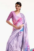 Thistle Purple Satin Crep Saree - EZBER