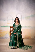Satin Tissue Woven Design Jacquard Work Handloom Saree With Blouse Piece - EZBER