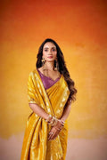 Yellow Satin Tissue Saree with Blouse Piece|EZB SC01 VIRANSHI 6005