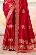 Satin Tissue Woven Design Jacquard Work Handloom Saree With Blouse Piece - EZBER