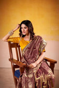 Maroon Satin Tissue Saree with Blouse Piece|EZB SC01 VIRANSHI 6001