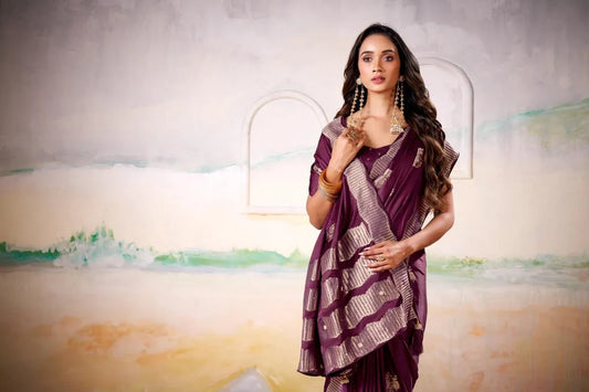 Satin Tissue Woven Design Jacquard Work Handloom Saree With Blouse Piece - EZBER