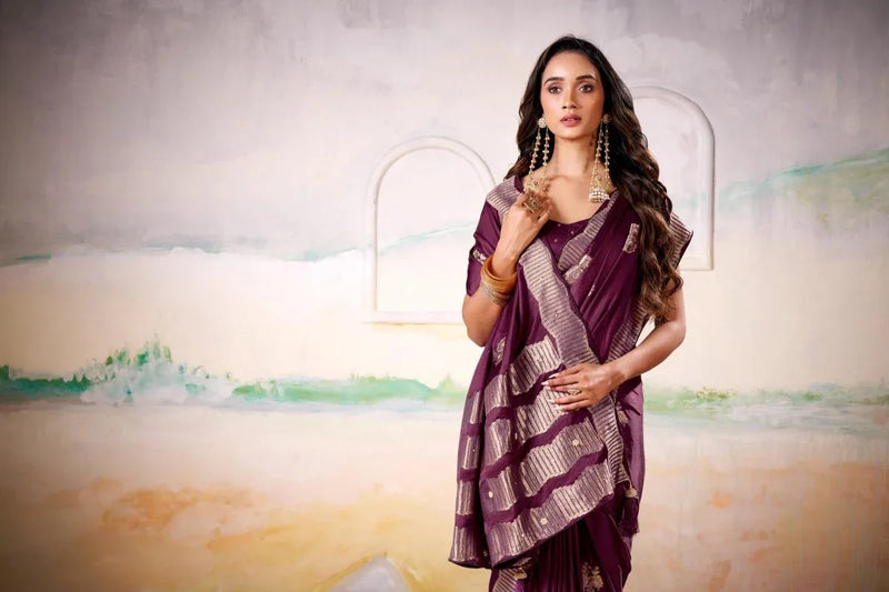 Satin Tissue Woven Design Jacquard Work Handloom Saree With Blouse Piece - EZBER