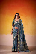 Blue Satin Tissue Saree with Blouse Piece|EZB SC01 VIRANSHI 6004