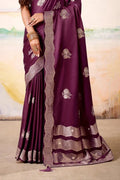 Maroon Satin Tissue Saree with Blouse Piece  | EZBER