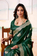 Green Satin Tissue Saree with Blouse Piece