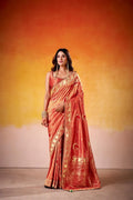 Satin Tissue Woven Design Jacquard Work Handloom Saree With Blouse Piece - EZBER