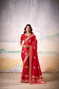 Satin Tissue Woven Design Jacquard Work Handloom Saree With Blouse Piece - EZBER