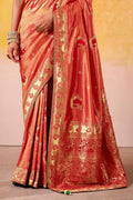 Satin Tissue Woven Design Jacquard Work Handloom Saree With Blouse Piece - EZBER