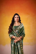 Green Satin Tissue Saree with Blouse Piece|EZB SC01 VIRANSHI 6003