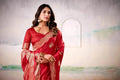 Red Satin Tissue Saree with Blouse Piece  | EZBER