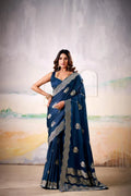 Satin Tissue Woven Design Jacquard Work Handloom Saree With Blouse Piece - EZBER