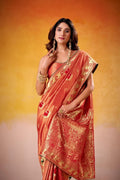 Satin Tissue Woven Design Jacquard Work Handloom Saree With Blouse Piece - EZBER
