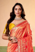 Satin Tissue Woven Design Jacquard Work Saree With Blouse Piece - EZBER