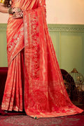 Red Satin Tissue Saree with Blouse Piece  | EZBER