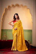 Satin Tissue Woven Design Jacquard Work Saree With Blouse Piece - EZBER