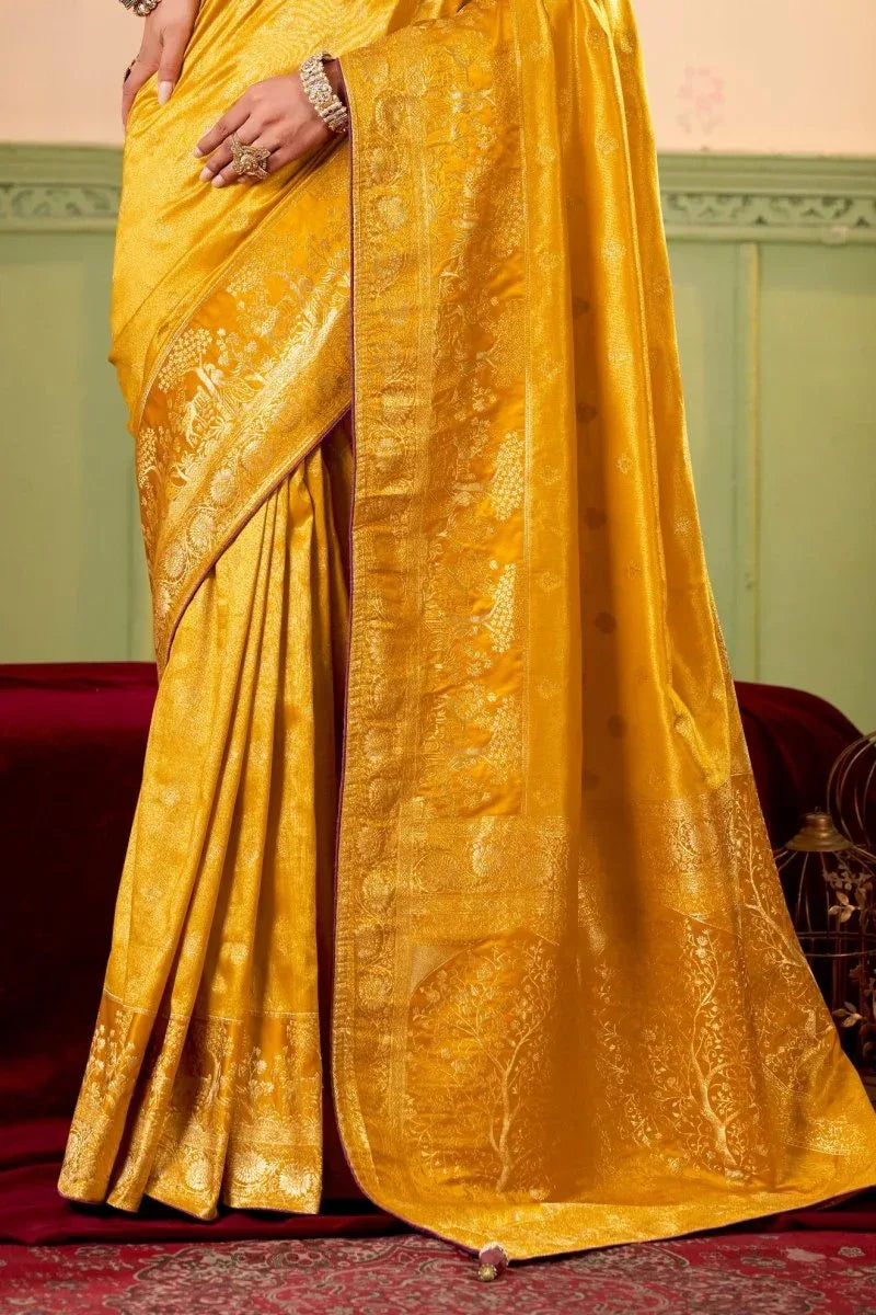 Satin Tissue Woven Design Jacquard Work Saree With Blouse Piece - EZBER