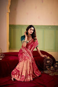 Satin Tissue Woven Design Jacquard Work Saree With Blouse Piece - EZBER