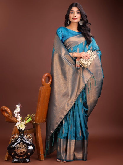 Sea Green Banarasi Silk Brocade Saree | EZB SI04 ASPAL2001 - EZBER
