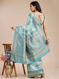 Sea Green Banarasi Silk Saree With Blouse Piece - EZBER